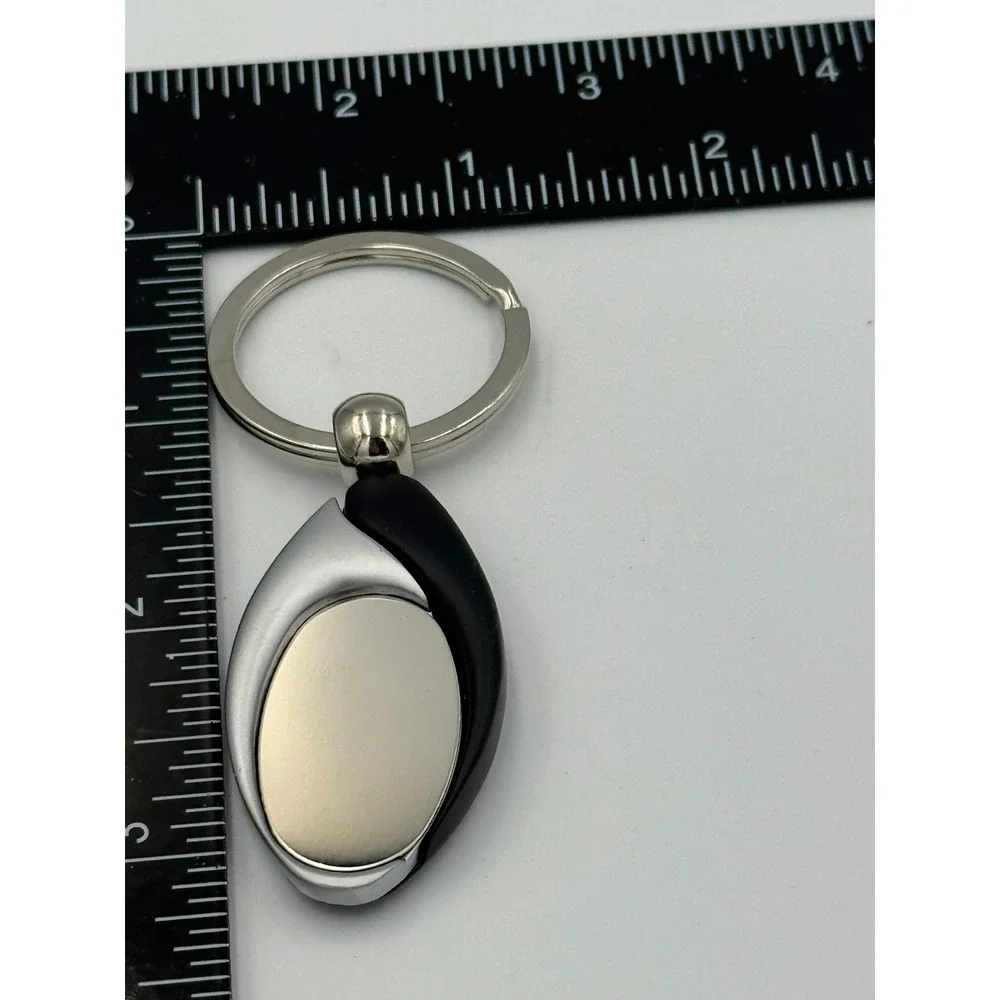 Modern Two Tone Teardrop‎ Keychain Black Silver Tone Metal Minimalist Fob Mirror
